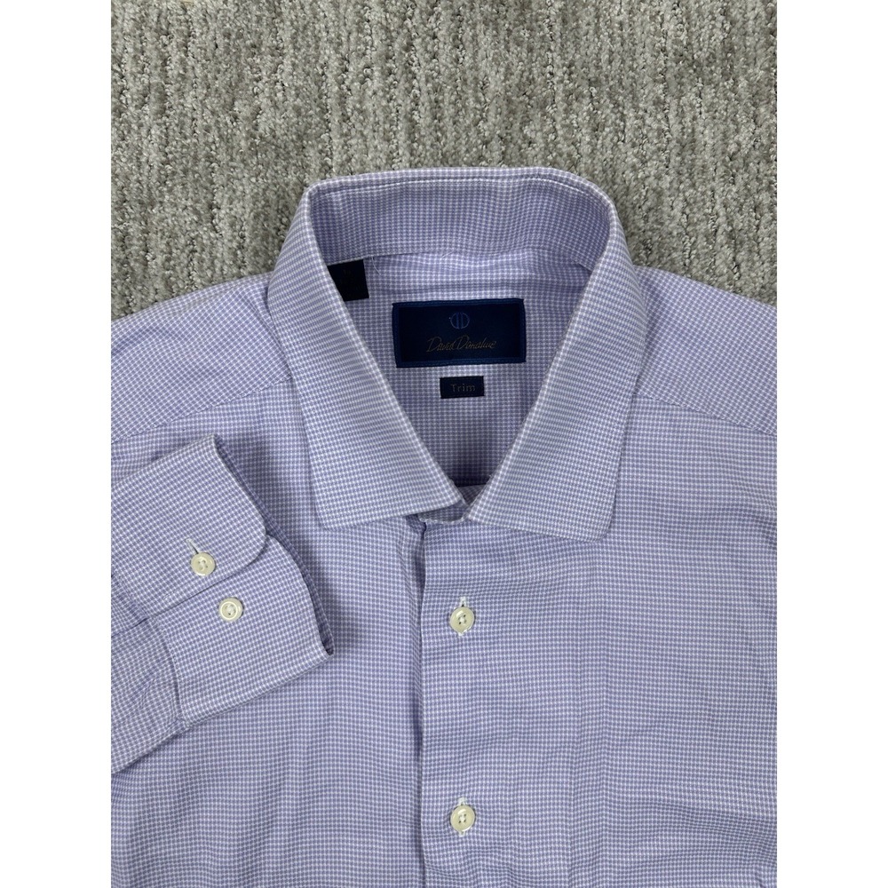 David Donahue Dress Shirt Mens 16 36/37 Trim Fit Purple‎ Micro Check 100% Cotton
